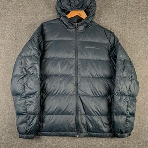 Eddie Bauer Down Jacket Men Large Wide Channel Hooded Puffer Outdoor EB650
